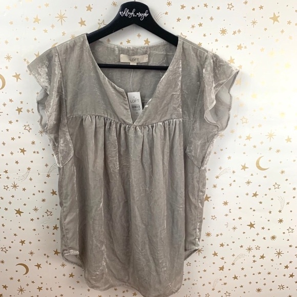 LOFT | Velvet Ruffle Sleeve V-Neck Top, NWT - Picture 3 of 7